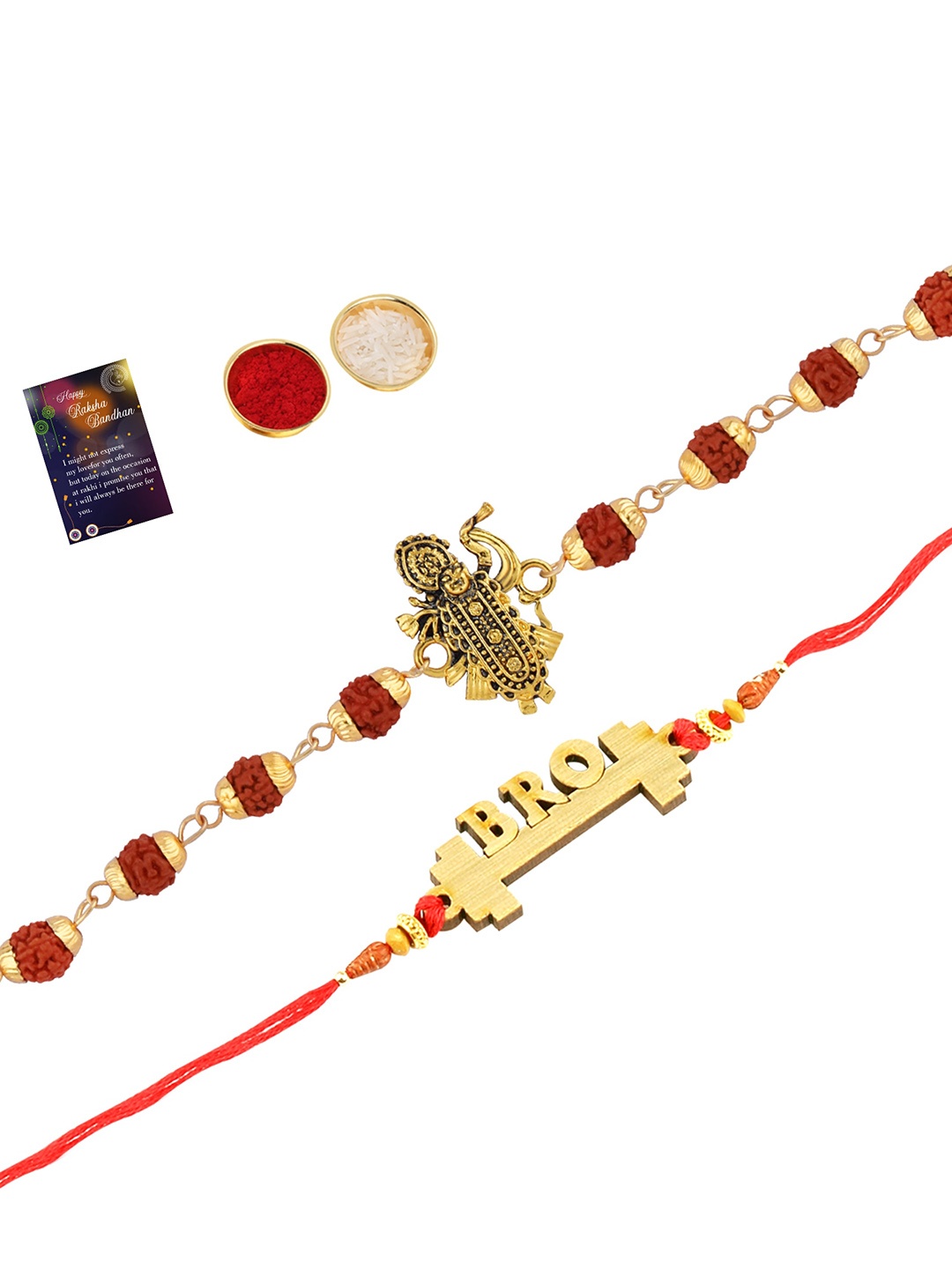 

Silver Shine Red 2 Rakhi With Roli Chawal Greeting Card, Gold