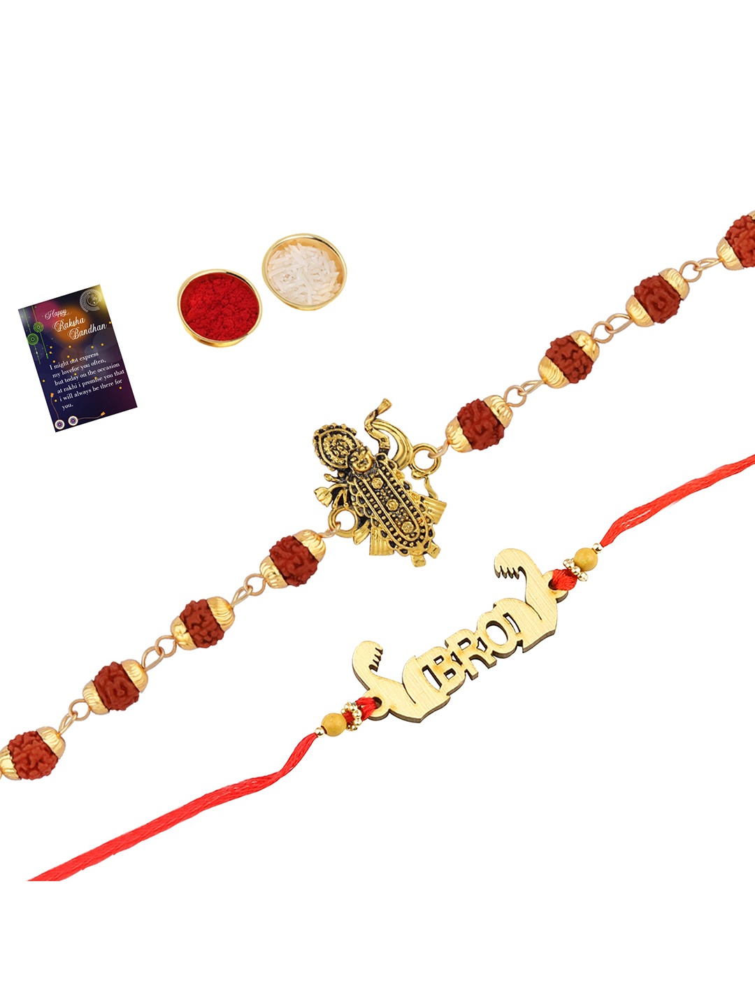 

Silver Shine Set Of 2 Rakhi With Roli Chawal Greeting Card, Red