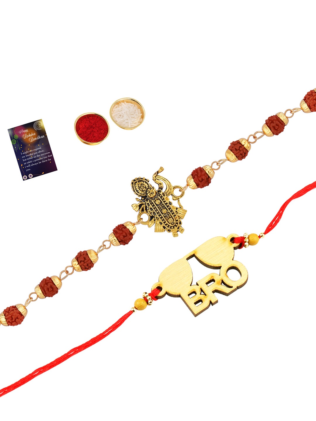 

Silver Shine Set Of 2 Rakhi With Roli Chawal Greeting Card, Gold