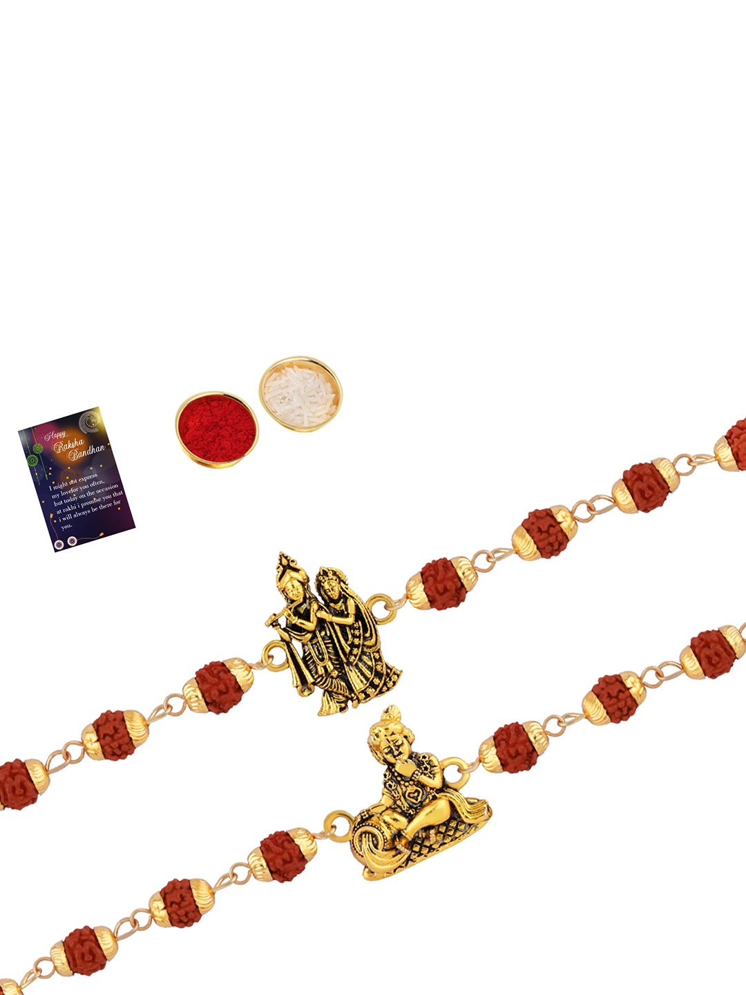 

Silver Shine Red 2 Rakhi With Roli Chawal & Greeting Card, Gold