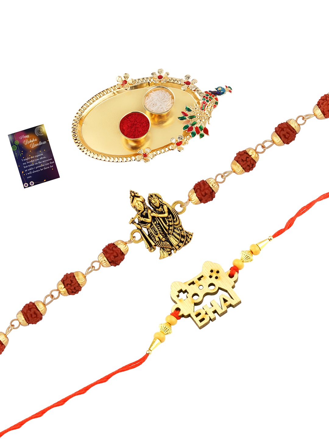 

Silver Shine Men Set Of 2 Beaded Thread Rakhis, Gold