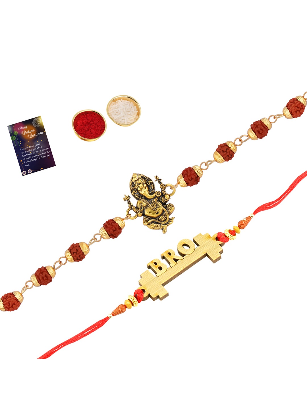 

Silver Shine Men Set Of 2 Beaded Thread Rakhis, Gold