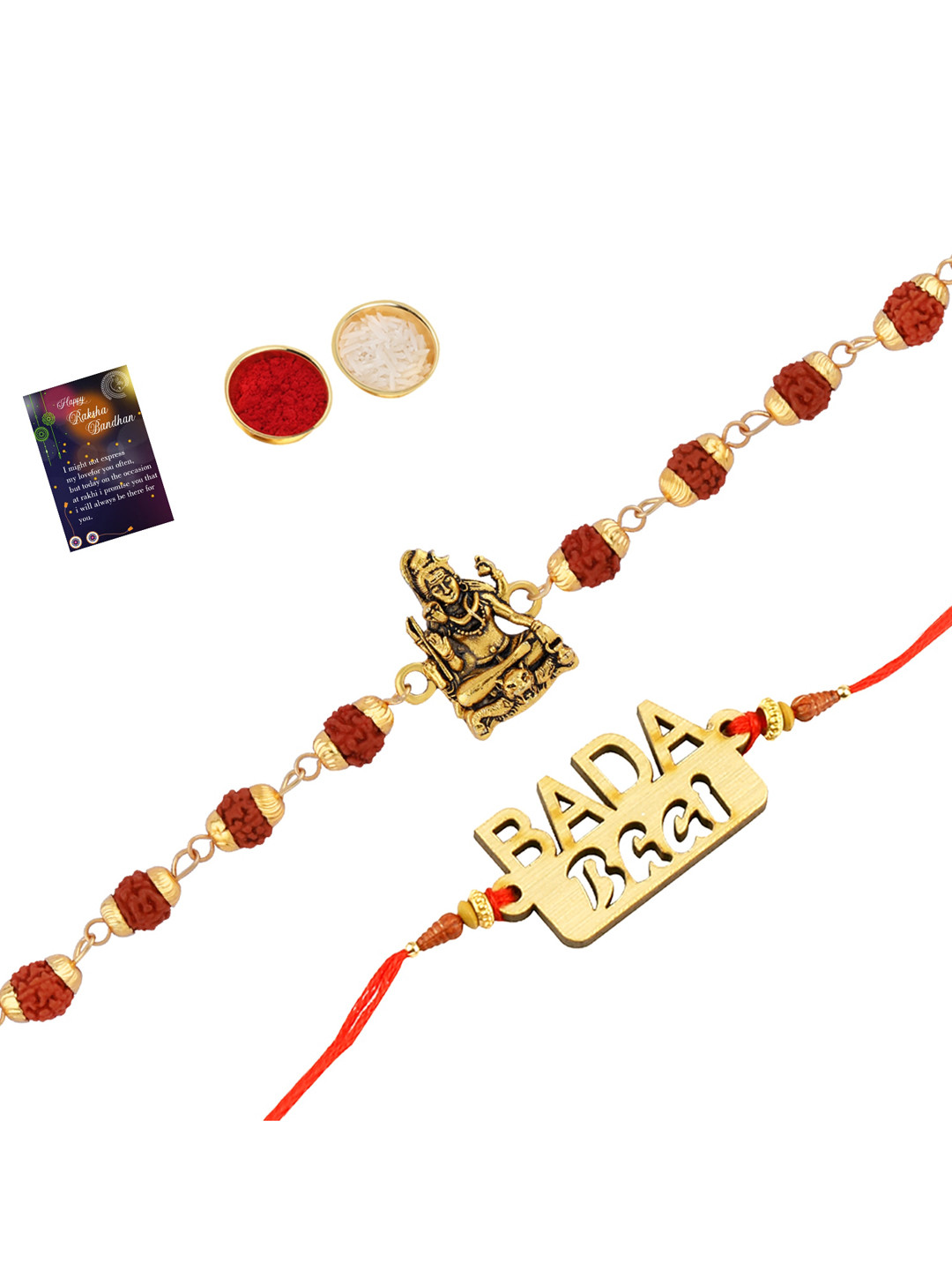

Silver Shine Men Set Of 2 Beaded Thread Rakhis, Gold