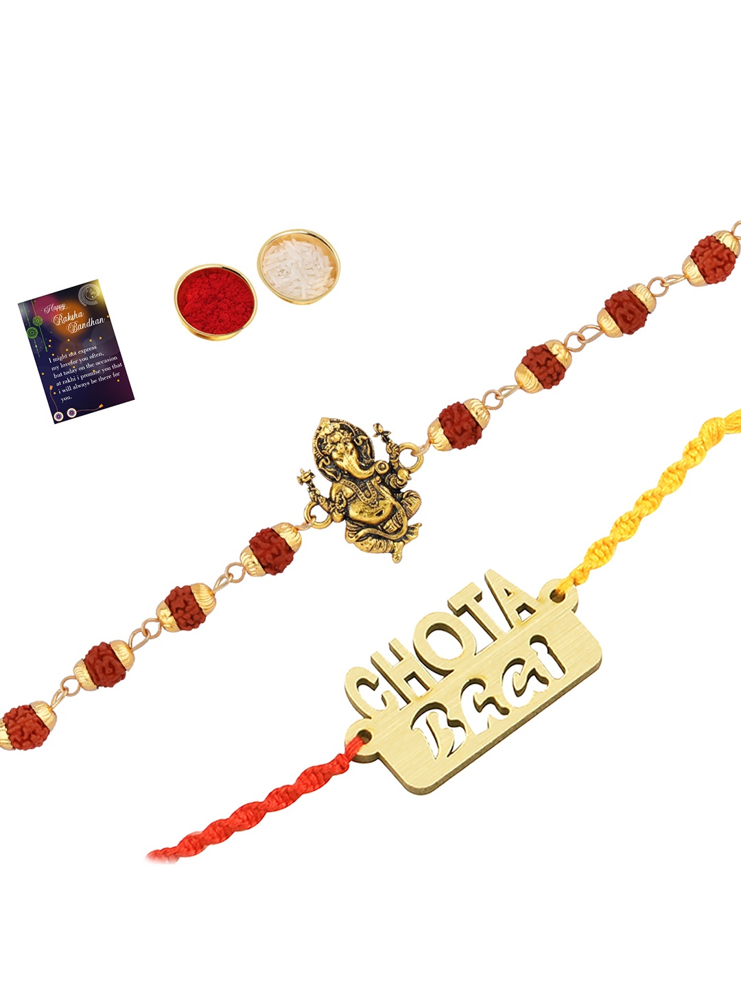 

Silver Shine 2 Rakhi With Roli Chawal Greeting Card, Multi