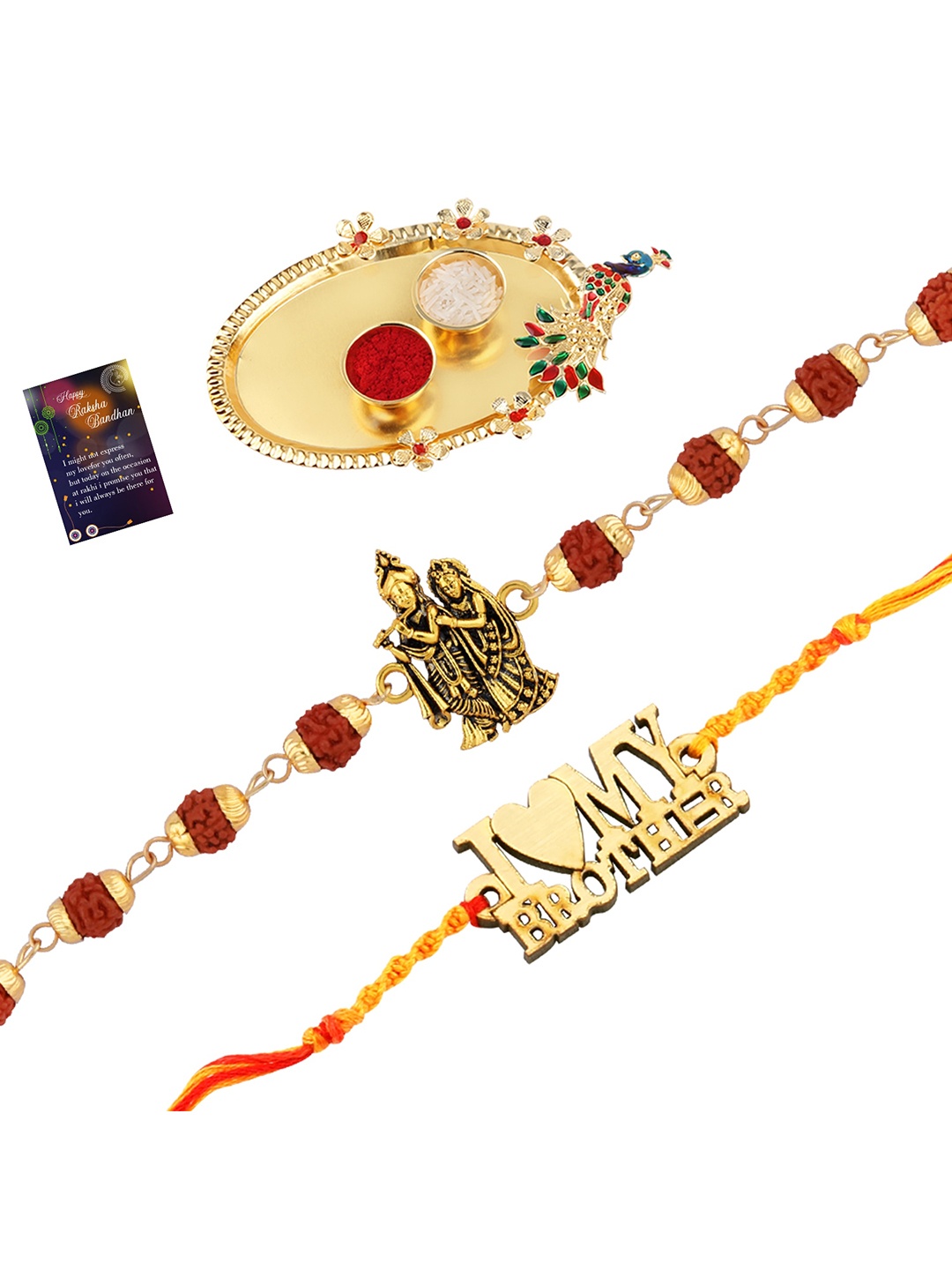 

Silver Shine 2 Rakhi with Pooja Thali Roli Chawal and Greeting Card, Multi