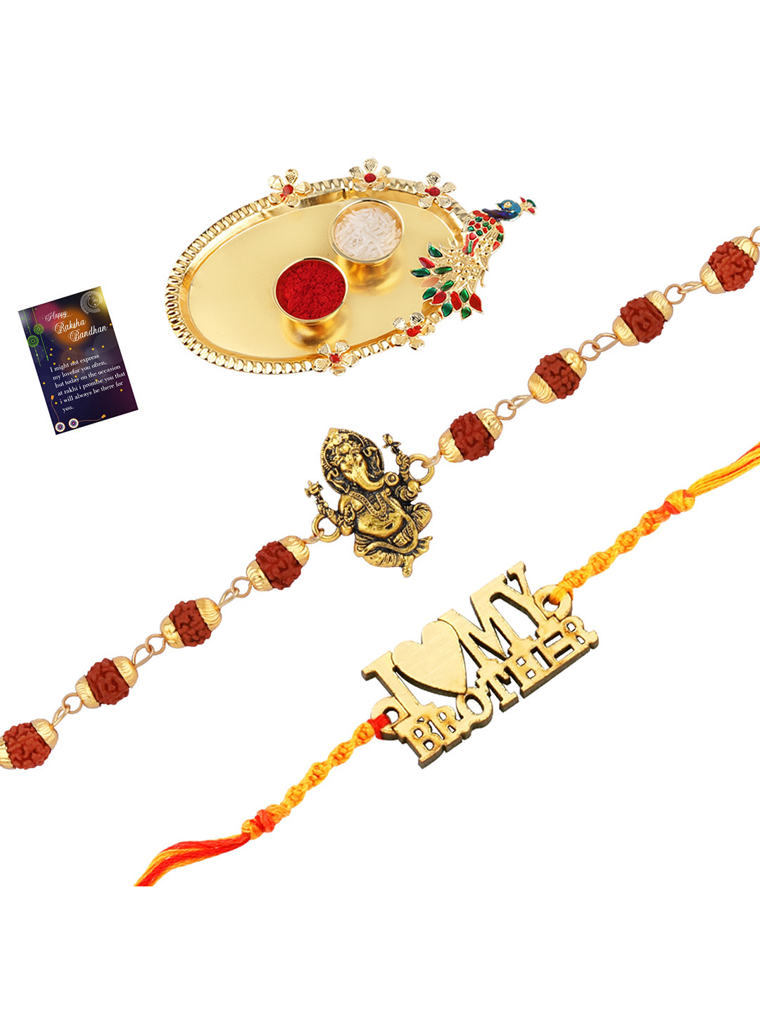 

Silver Shine Men Set Of 2 Beaded Thread Rakhis, Gold