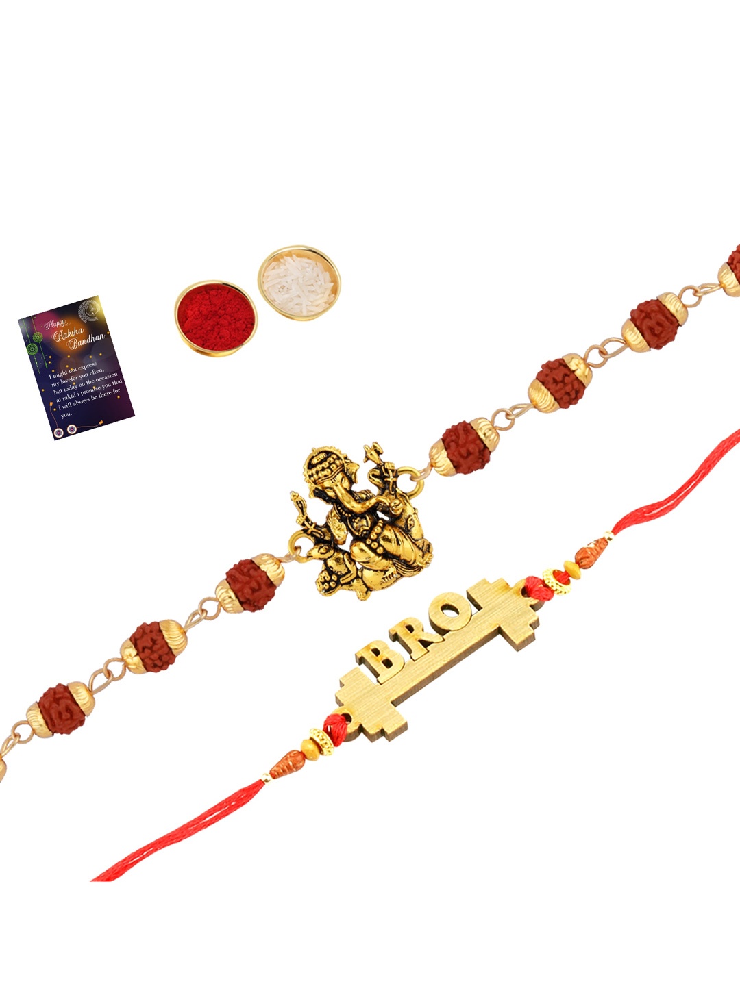 

Silver Shine Set Of 2 Rakhi With Roli Chawal & Card, Gold
