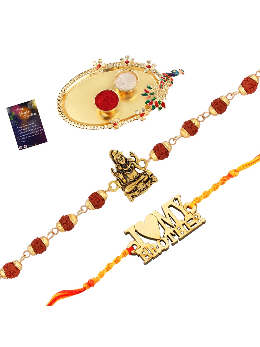 

Silver Shine Set Of 2 Beaded Rakhi Gift Set, Red