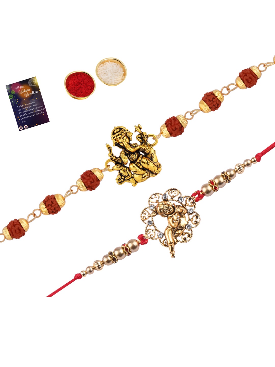 

Silver Shine Rakhi With Roli Chawal & Greetings Card, Red