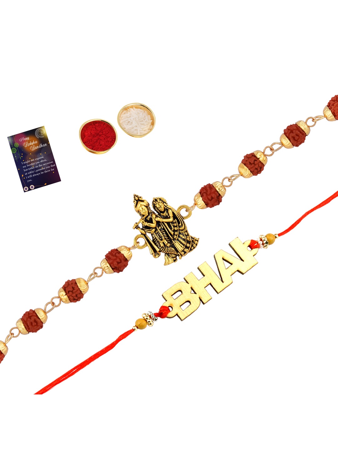 

Silver Shine Unisex Set Of 2 Rakhi With Roli Chawal & Greeting Card, Red