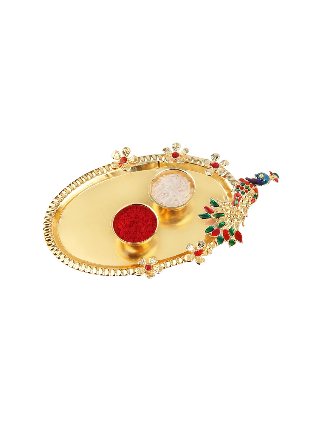 

Silver Shine Unisex Set Of 2 Rakhi With Roli Chawal Poojathali, Gold