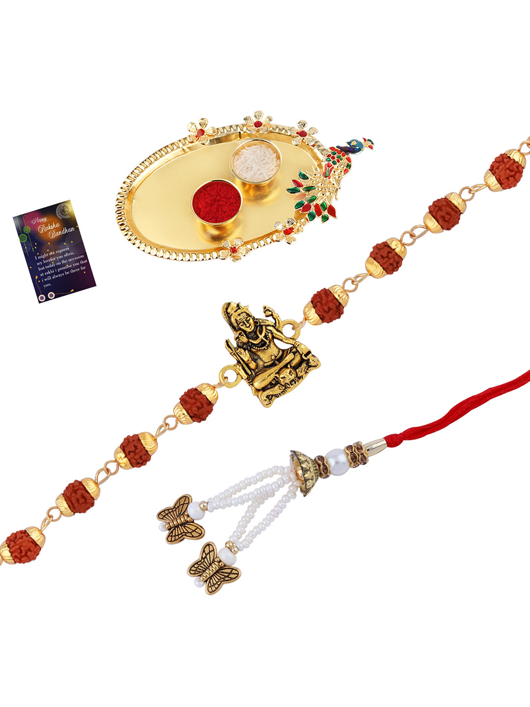 

Silver Shine Set Of 2 Red & Gold Rakhi Combo, Multi