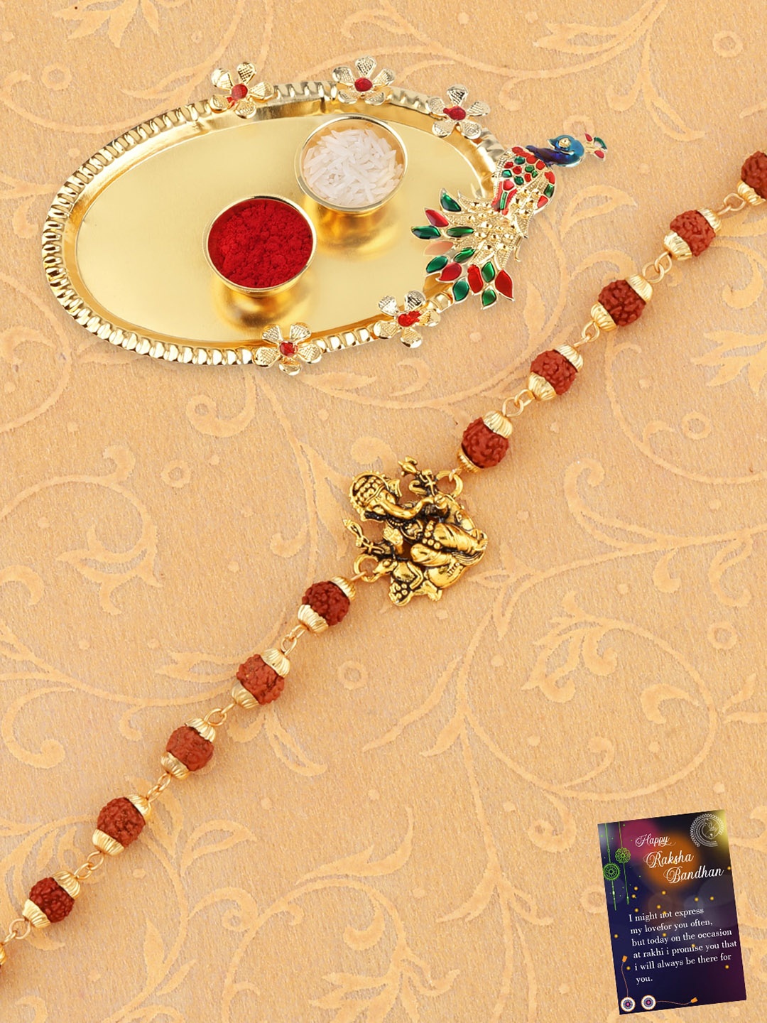 

Silver Shine Gold-Toned Red Ganeshji Rakhi Set