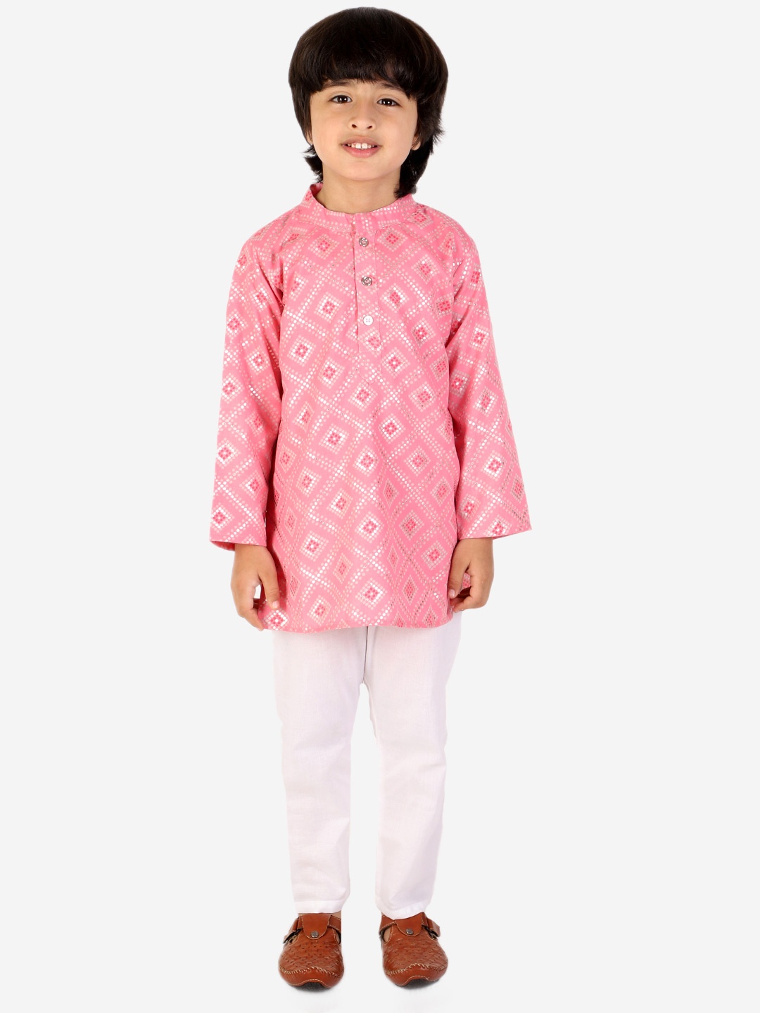 

Superminis Boys Pink Printed Pure Cotton Kurta with Pyjamas