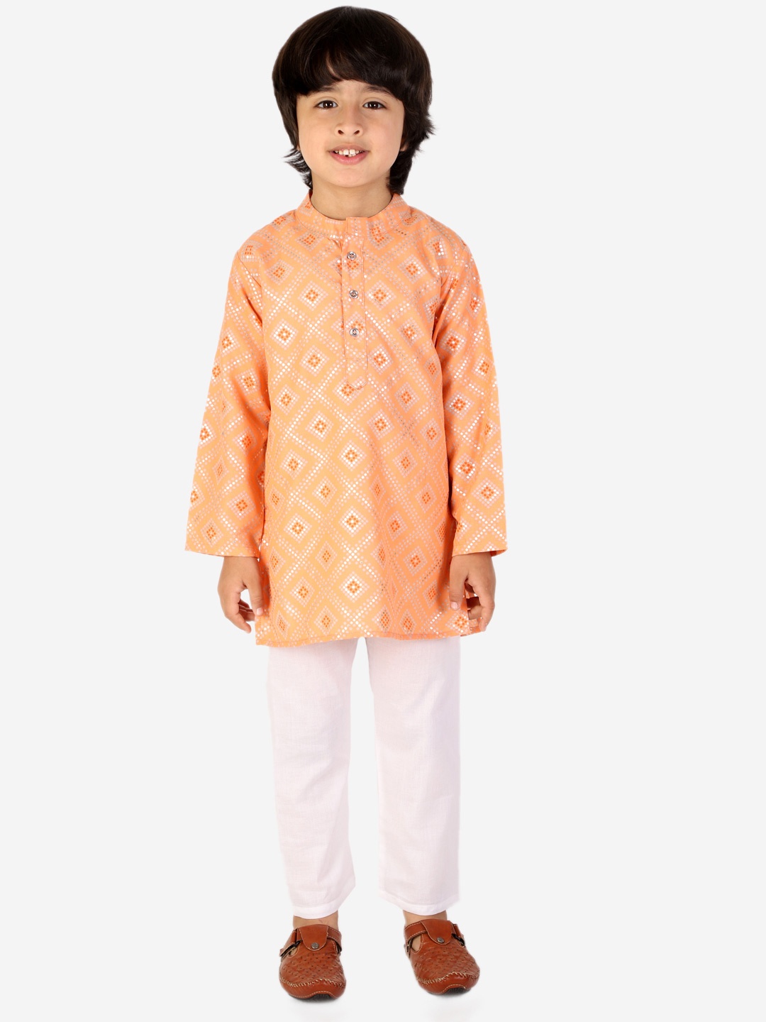 

Superminis Boys Peach-Coloured Bandhani Pure Cotton Kurta with Pyjamas