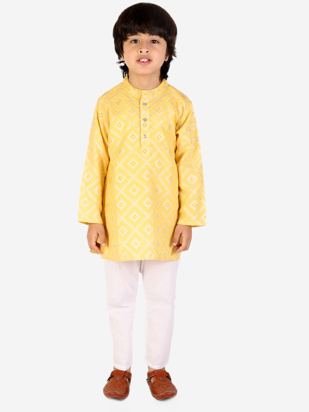 

Superminis Boys Yellow Ethnic Motifs Printed Pure Cotton Kurta with Pyjamas