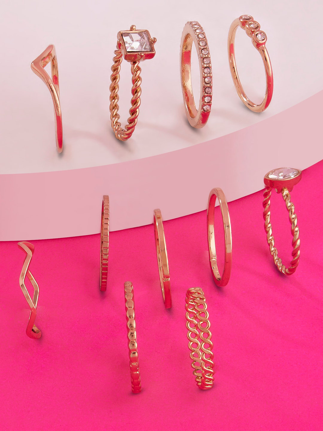

Accessorize Women Set of 12 Gold-Toned Crystal Studded Finger Ring