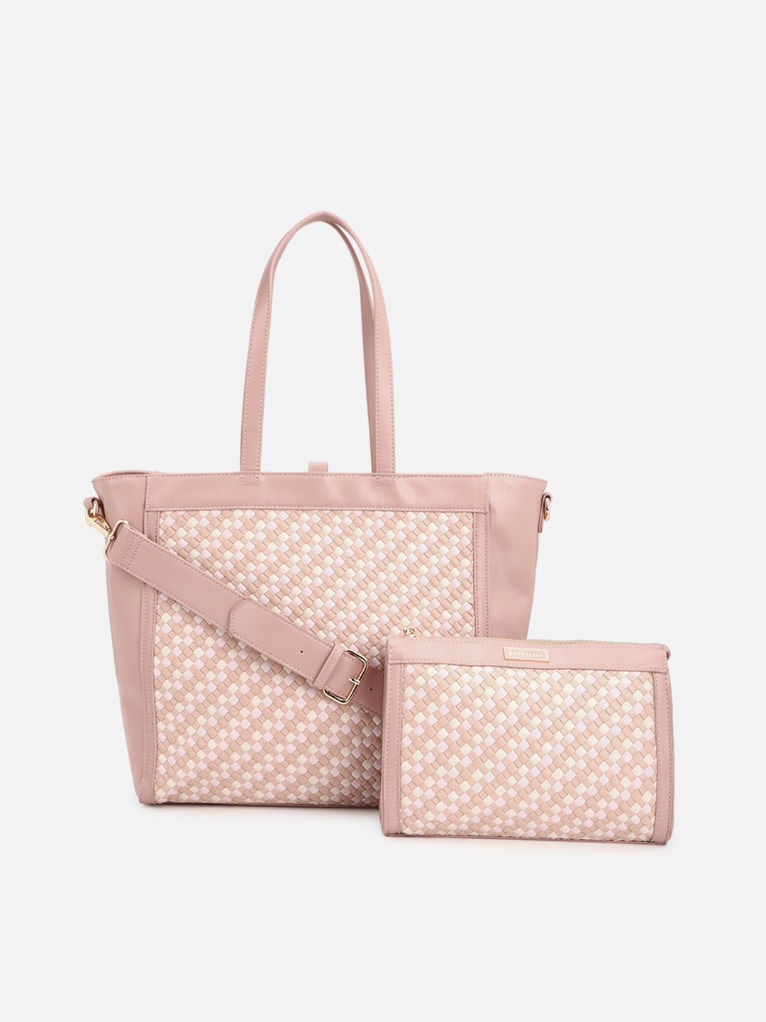 

Van Heusen Woman Pink Geometric Printed PU Shopper Shoulder Bag