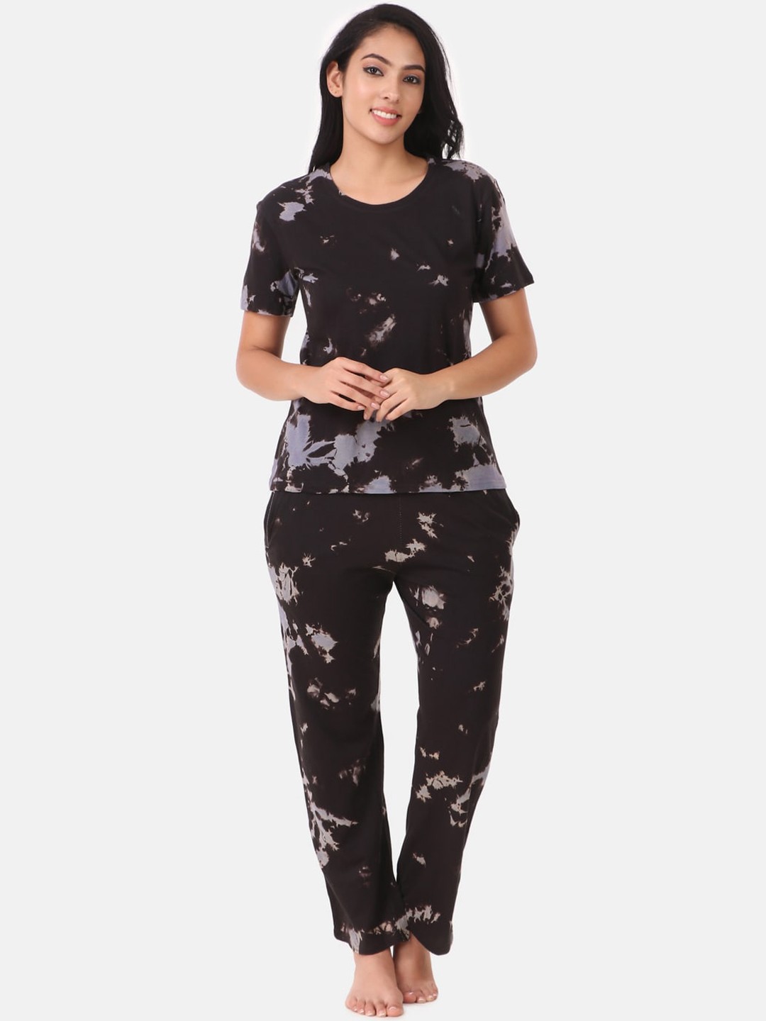 

Masha Women Black & Grey Printed Pure Cotton Night suit