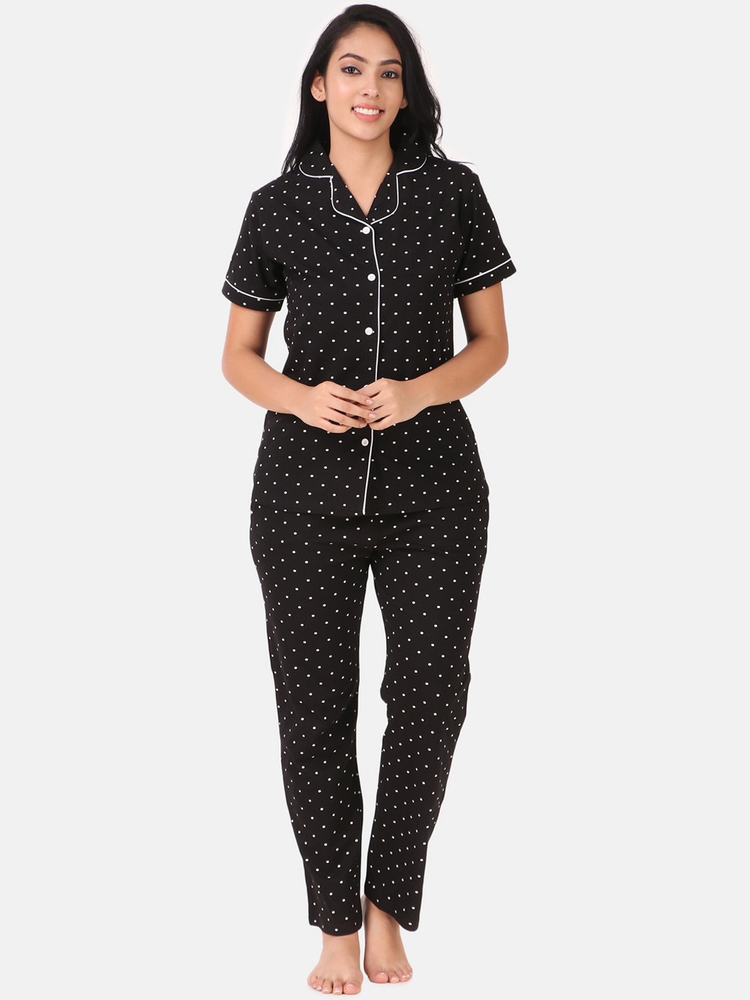 

Masha Women Black & White Printed Cotton Night suit