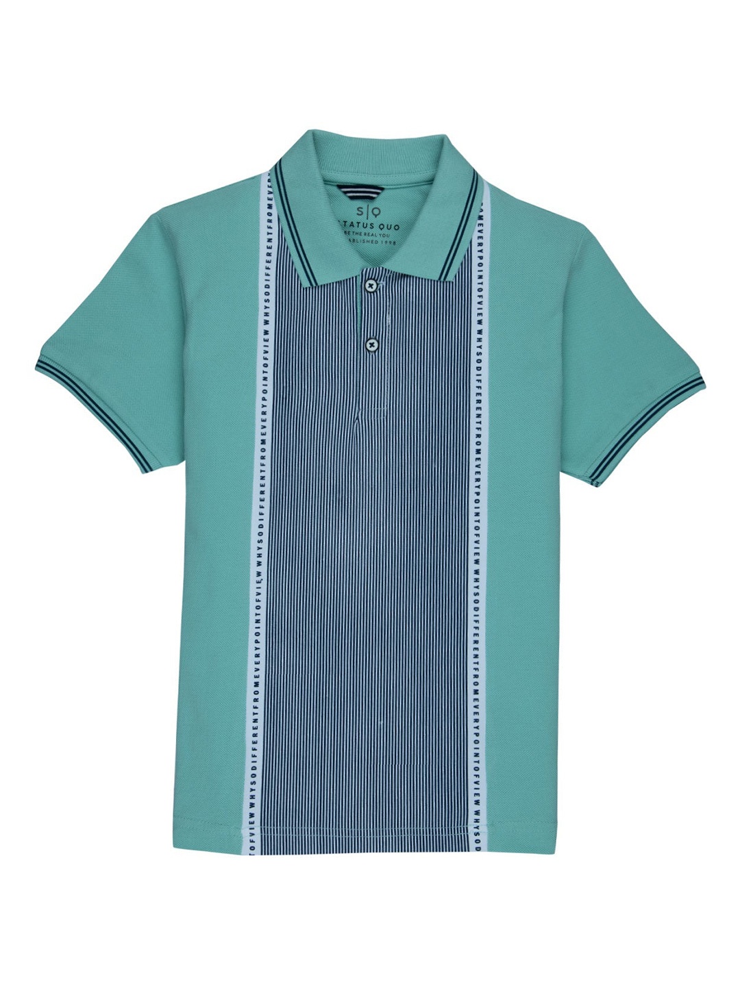 

Status Quo Boys Sea Green Striped Polo Collar Applique T-shirt