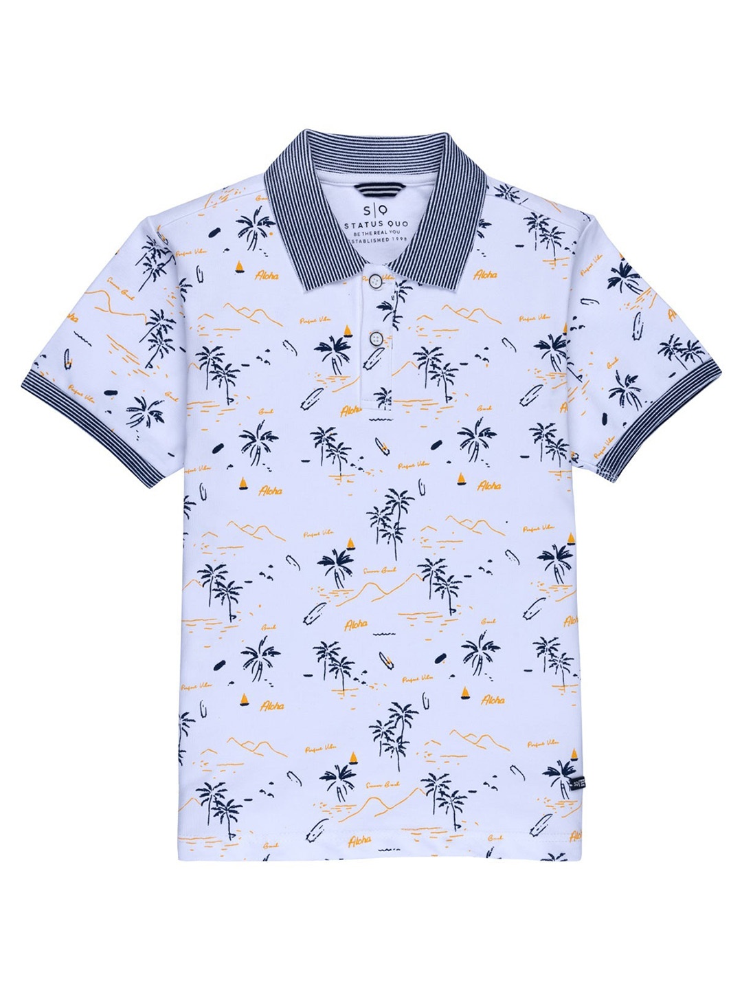 

Status Quo Boys White Floral Printed Polo Collar T-shirt