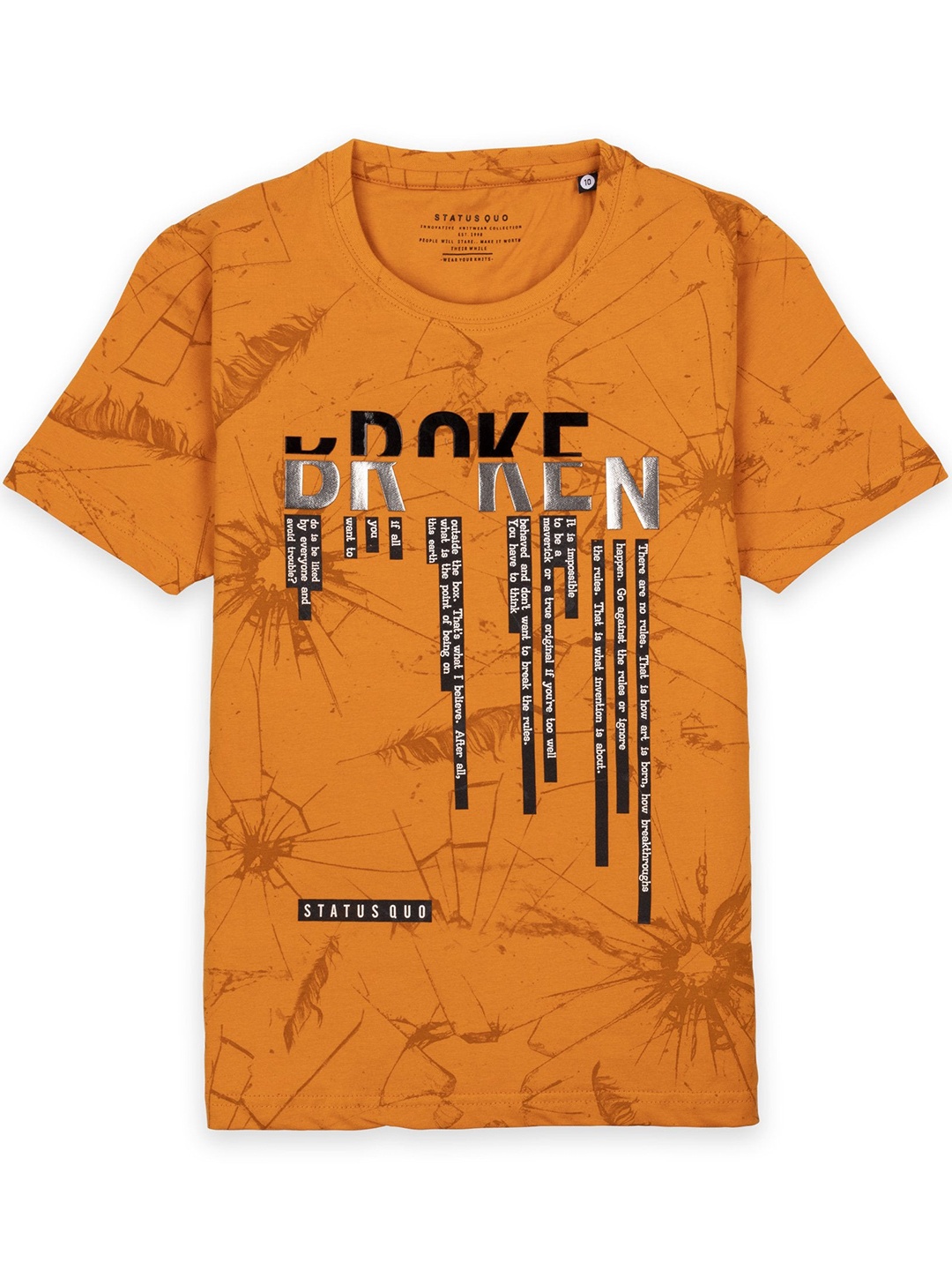 

Status Quo Boys Mustard Yellow Printed V-Neck Raw Edge T-shirt