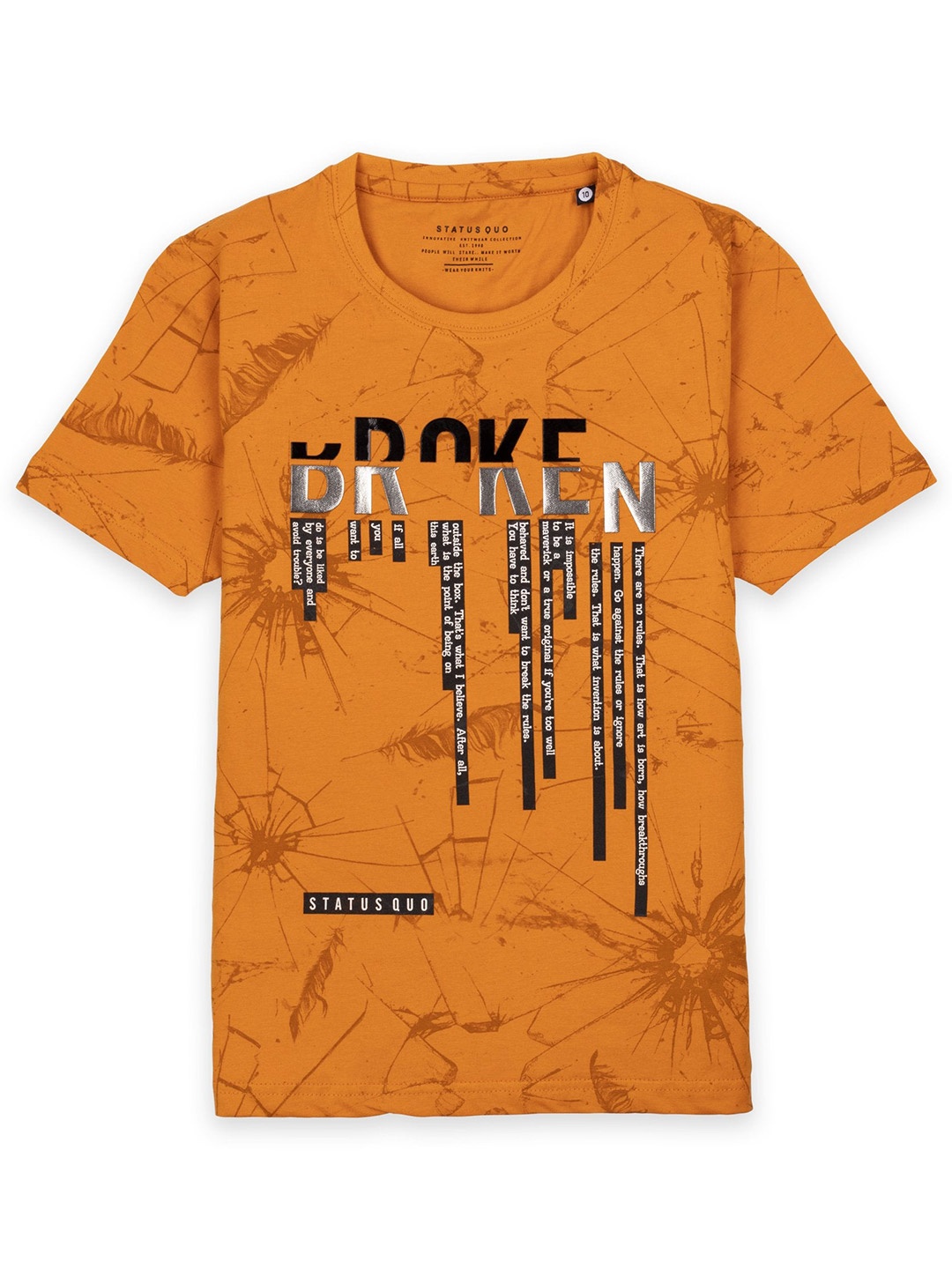

Status Quo Boys Mustard Yellow Printed V-Neck Raw Edge T-shirt