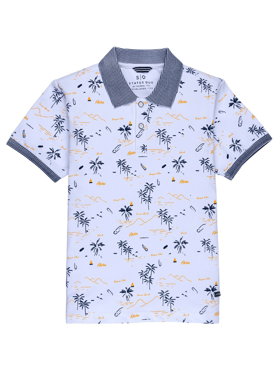 

Status Quo Boys White Floral Printed Polo Collar T-shirt