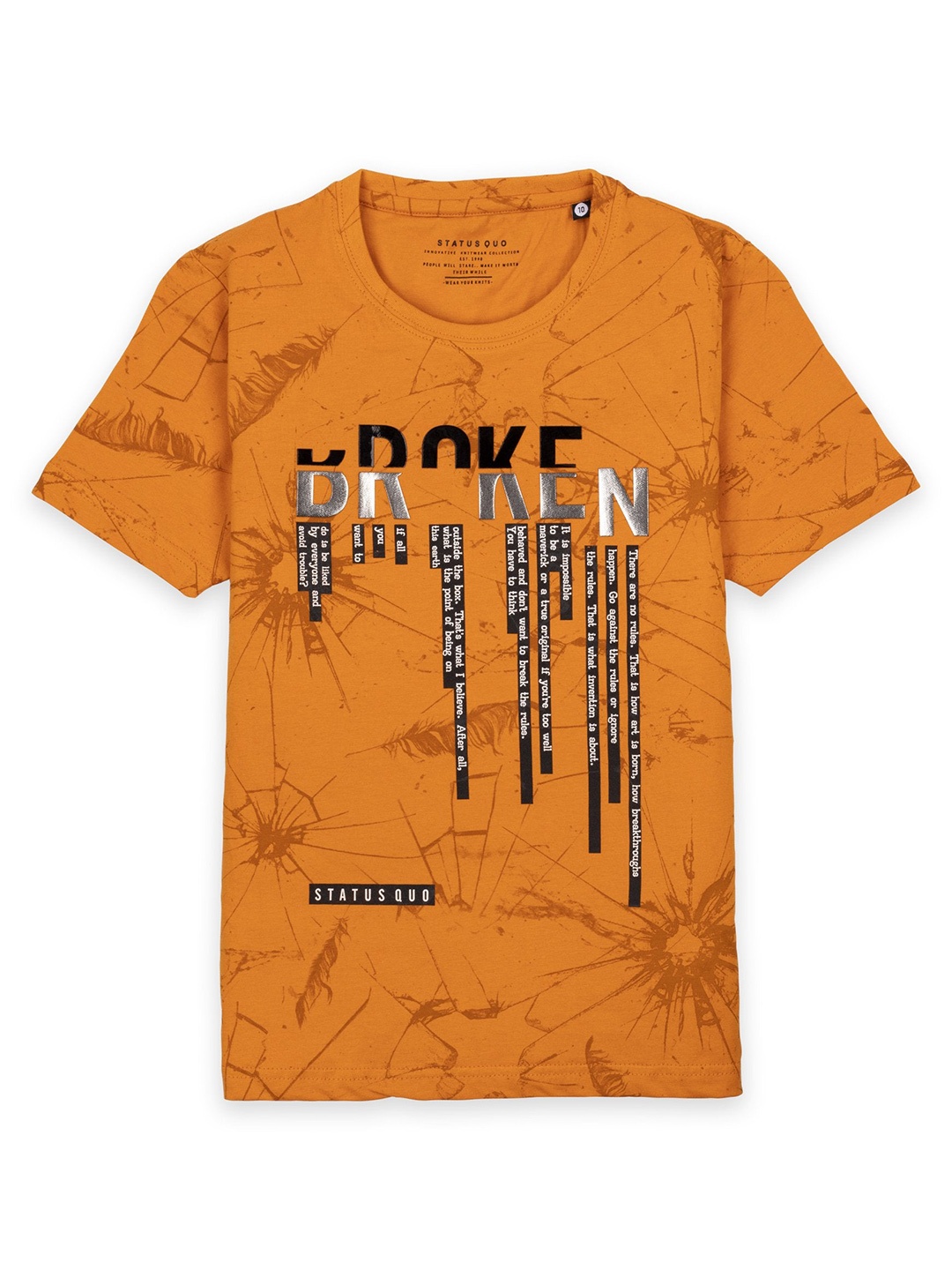 

Status Quo Boys Mustard Yellow Printed V-Neck Raw Edge T-shirt