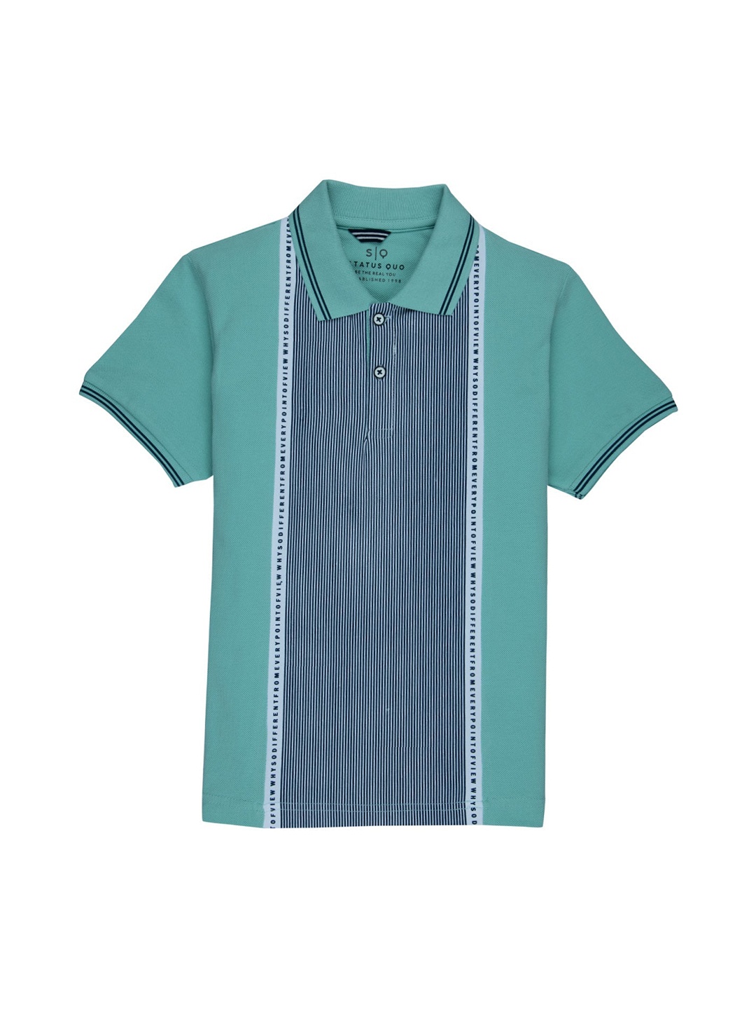 

Status Quo Boys Sea Green Striped Polo Collar Applique T-shirt