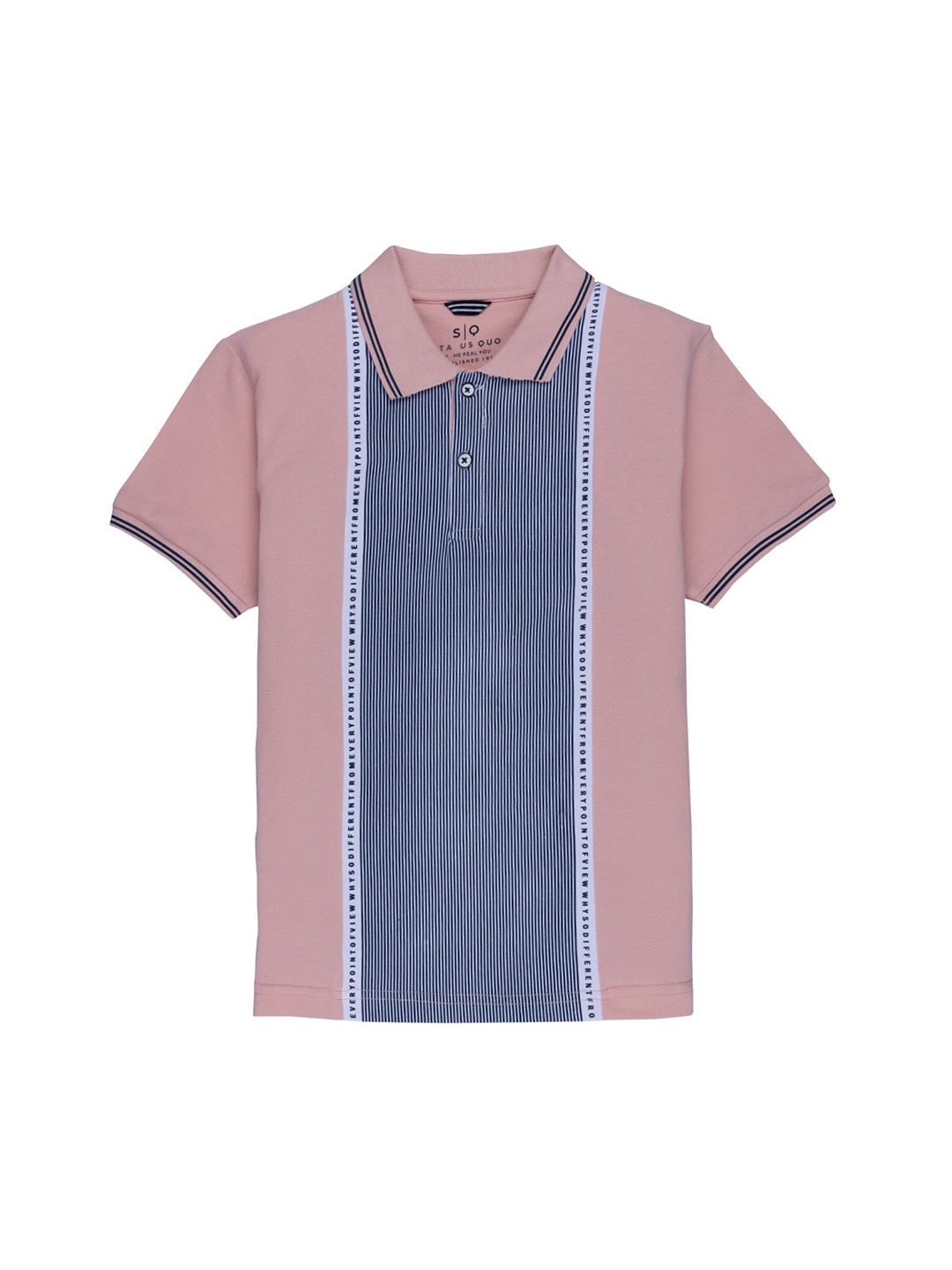 

Status Quo Boys Peach-Coloured Striped Polo Collar T-shirt