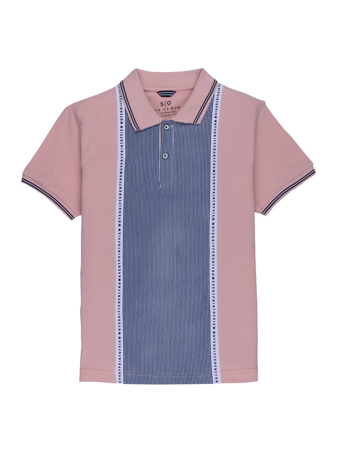 

Status Quo Boys Peach-Coloured Striped Polo Collar T-shirt