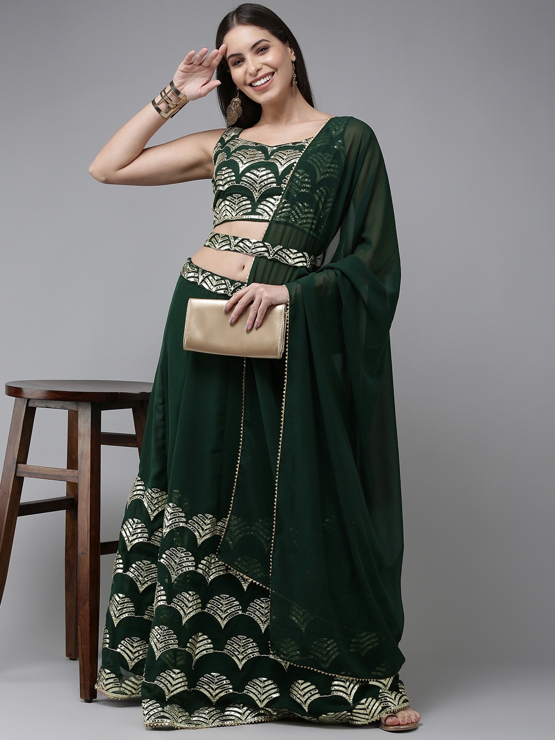 

DIVASTRI Green Gotta Patti Semi-Stitched Lehenga & Unstitched Blouse With Dupatta