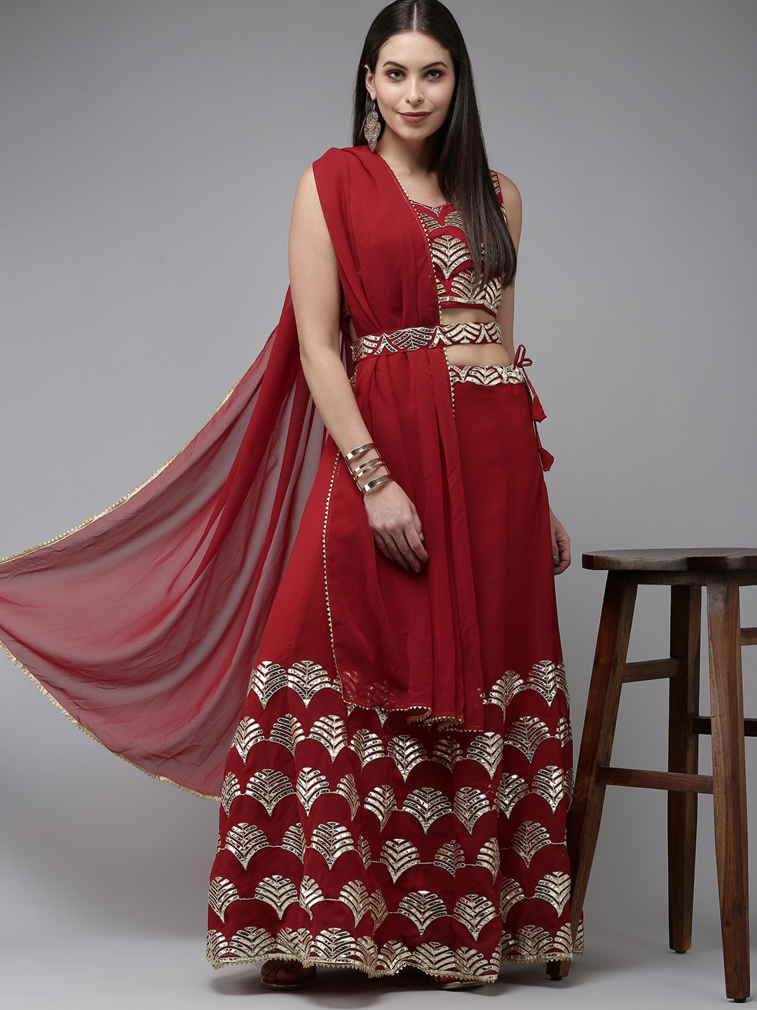 

DIVASTRI Red Gotta Patti Semi-Stitched Lehenga & Unstitched Blouse With Dupatta