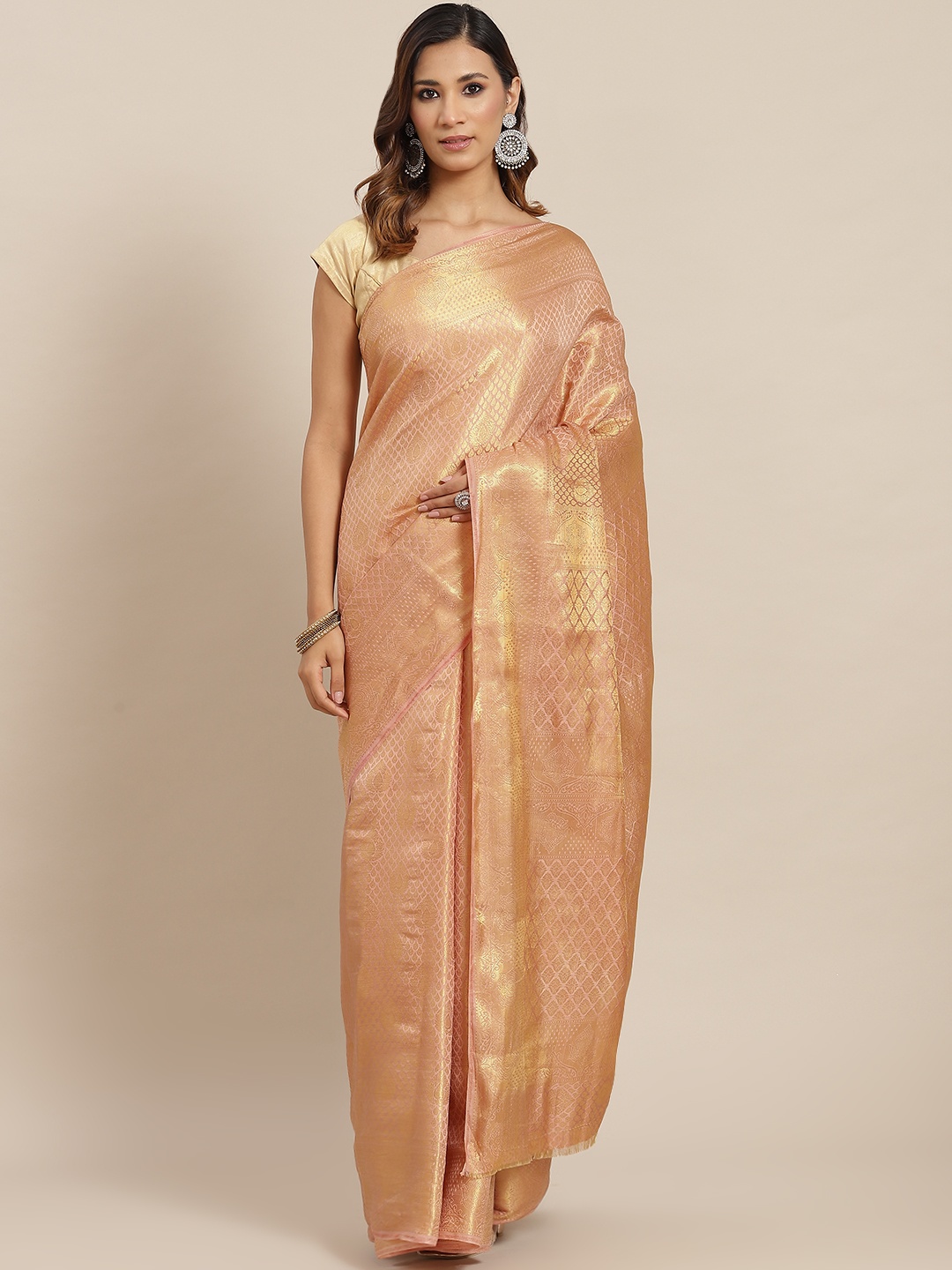 

AA-HA Peach-Coloured & Golden Woven Design Banarasi Saree
