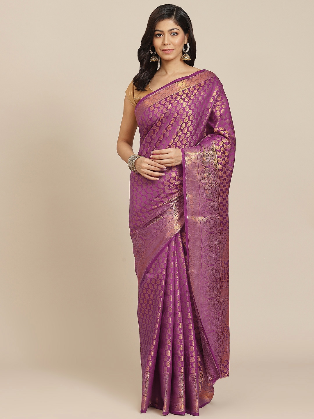 

AA-HA Purple & Golden Woven Design Banarasi Saree