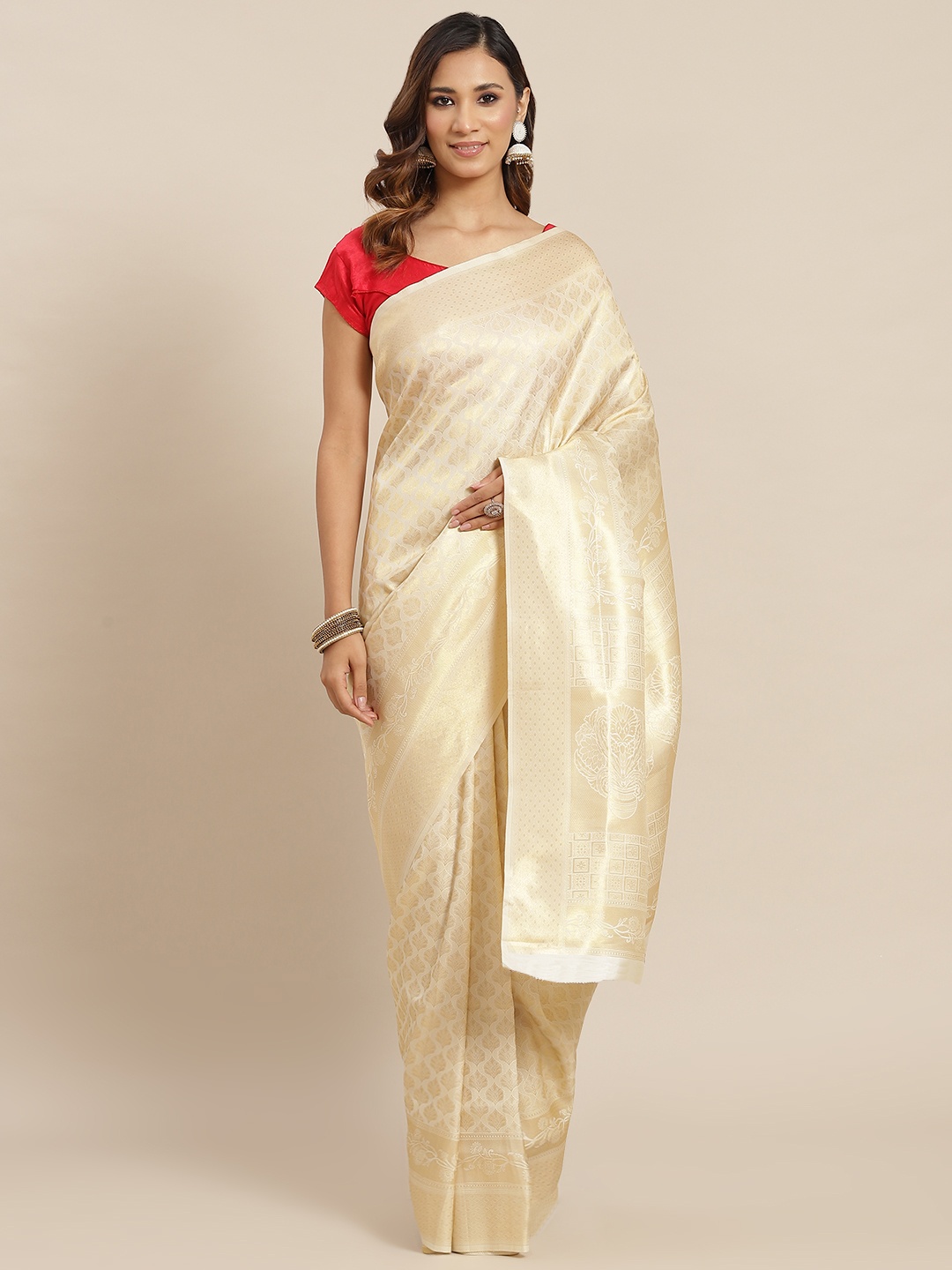 

AA-HA Beige Woven Design Kanjeevaram Saree