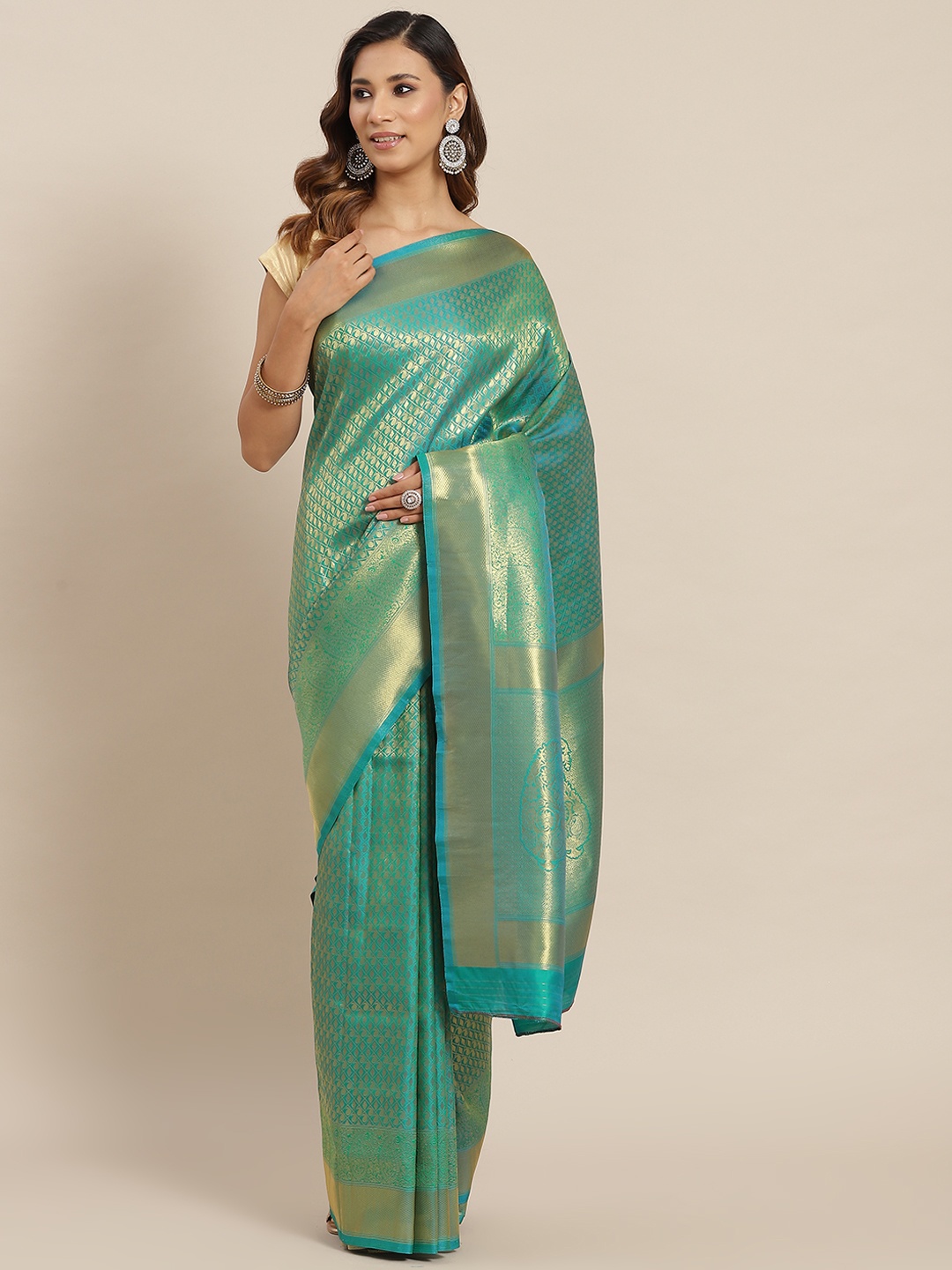 

AA-HA Green & Golden Woven Design Kanjeevaram Saree