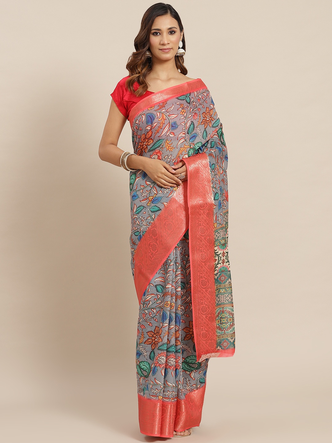 

AA-HA Multicoloured Jacquard Floral Print Saree, Multi