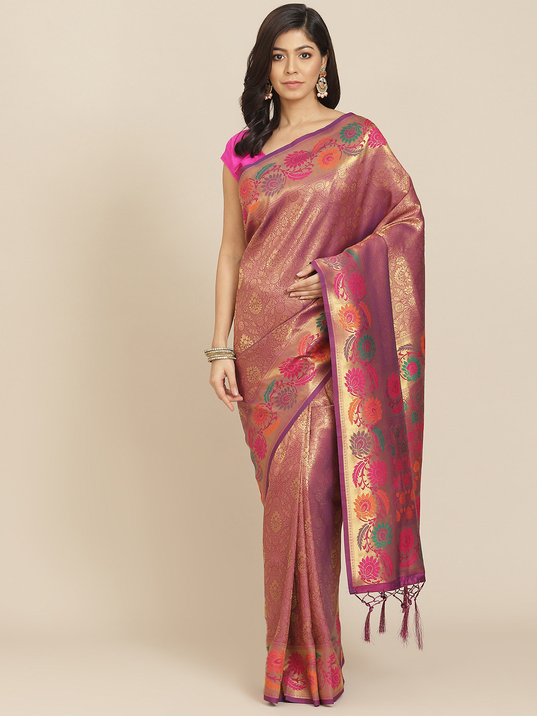 

AA-HA Purple & Golden Woven Design Banarasi Saree