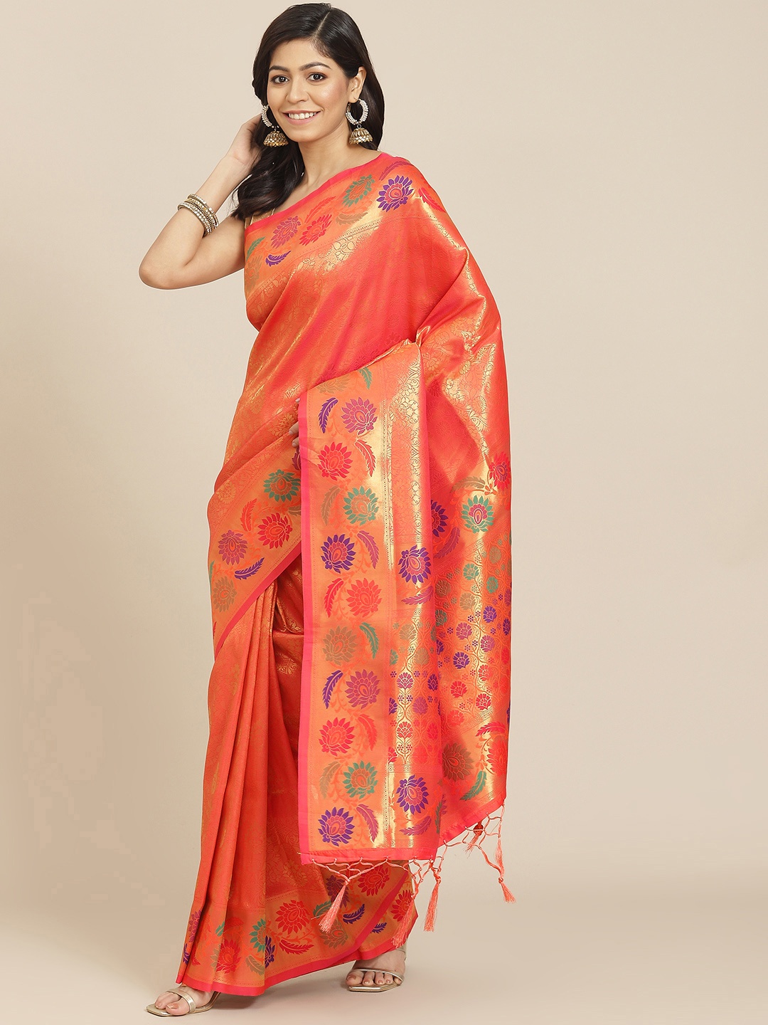 

AA-HA Orange Woven Design Banarasi Saree