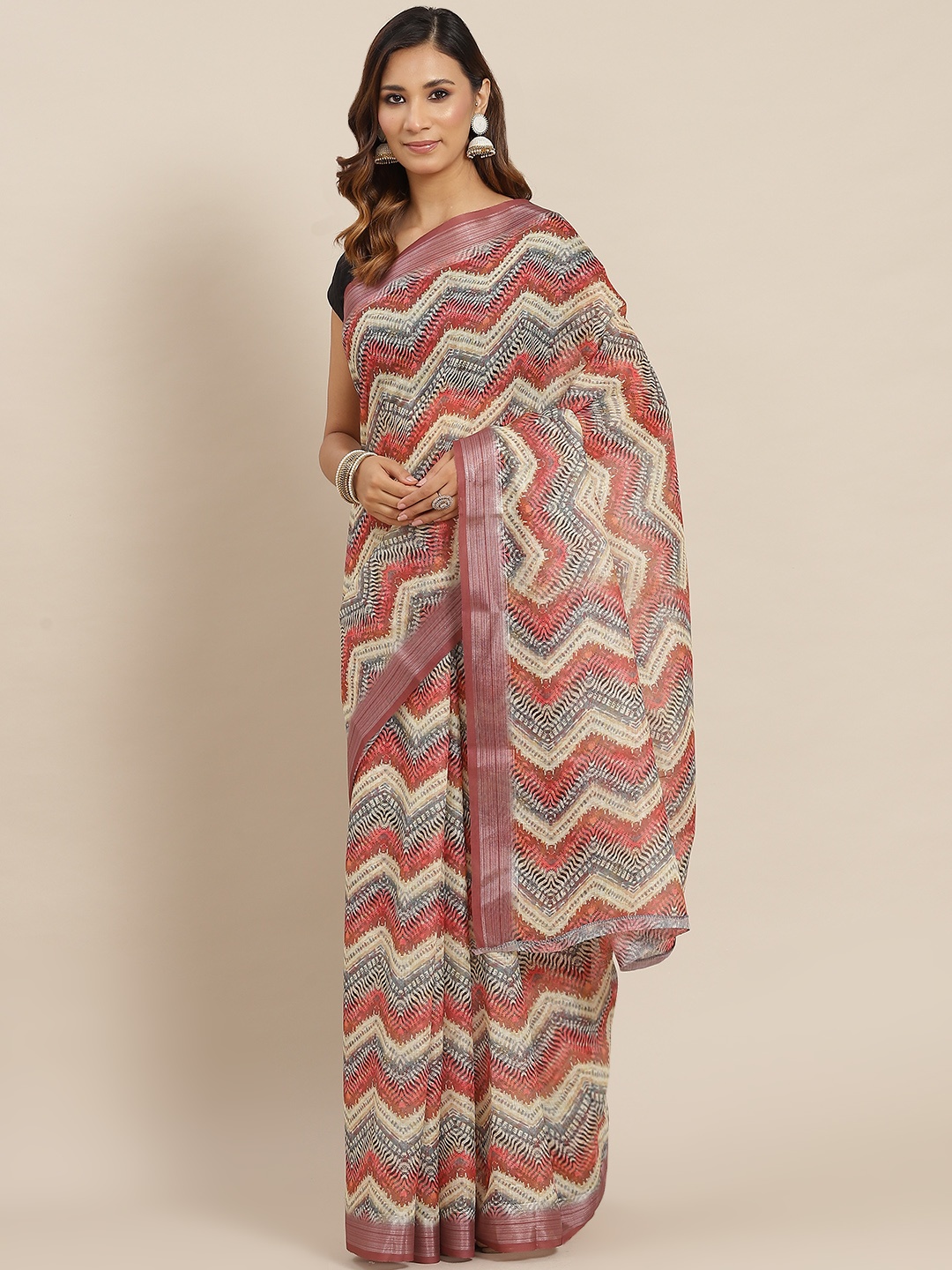 

AA-HA Multicoloured Printed Cotton Linen Ikat Saree, Multi