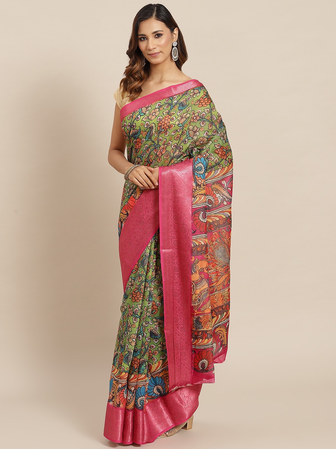 

AA-HA Green Floral Jaquard Printed Saree