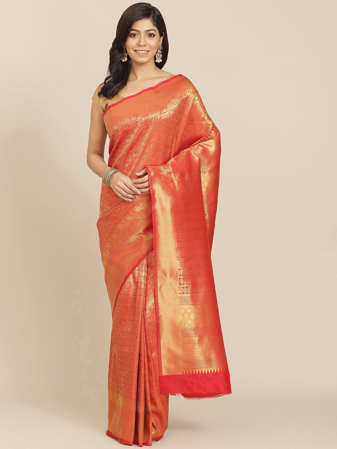 

AA-HA Red & Golden Woven Design Kanjeevaram Saree