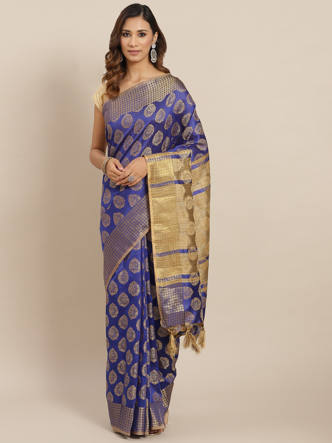 

AA-HA Navy Blue & Golden Woven Design Banarasi Saree
