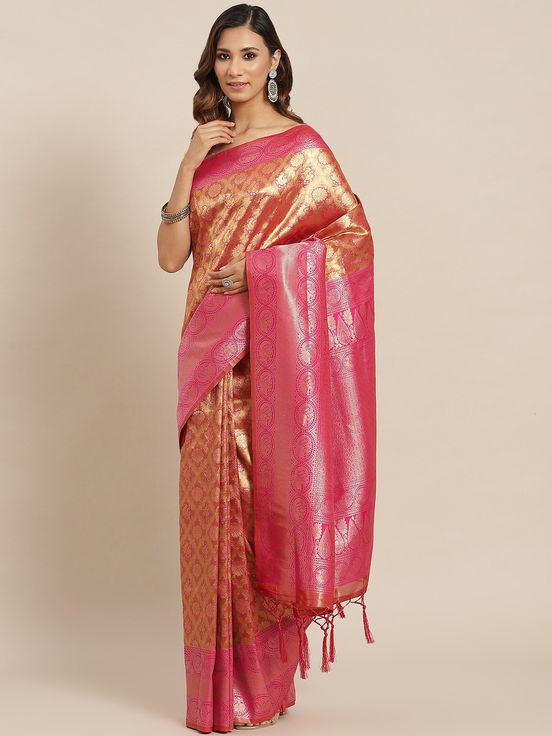 

AA-HA Pink & Golden Woven Design Banarasi Saree
