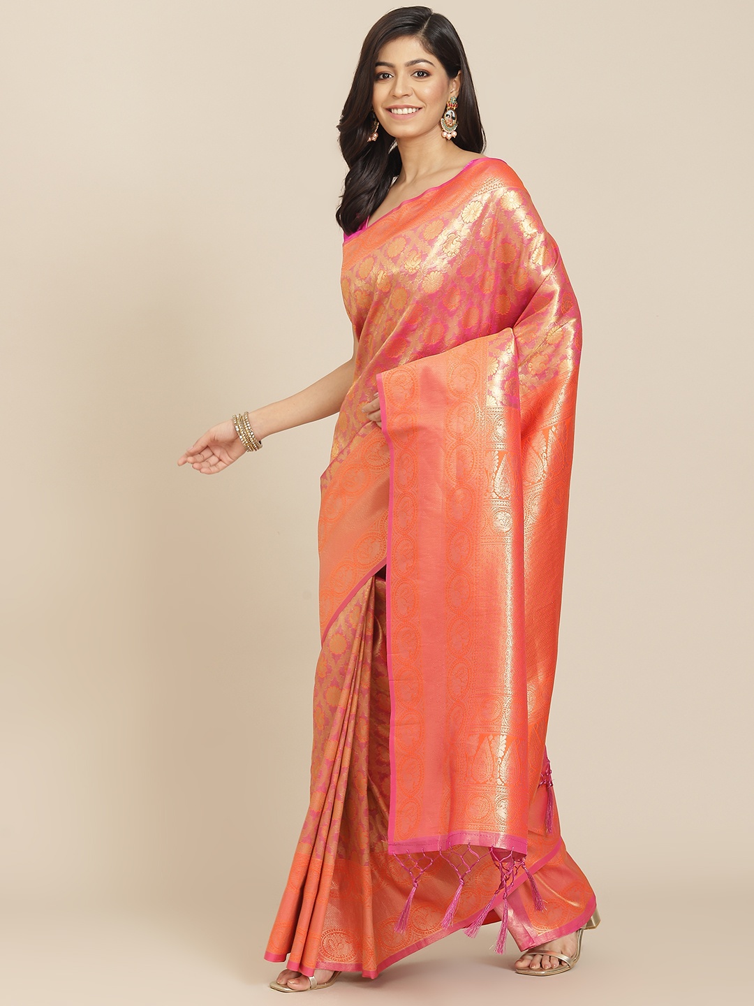 

AA-HA Orange & Golden Woven Design Banarasi Saree