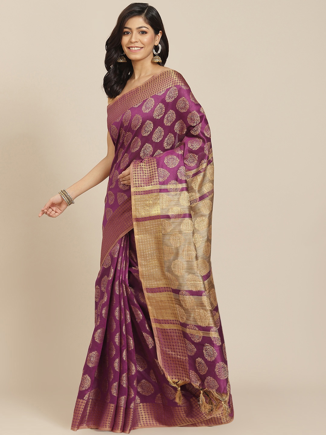 

AA-HA Purple & Golden Woven Design Banarasi Saree