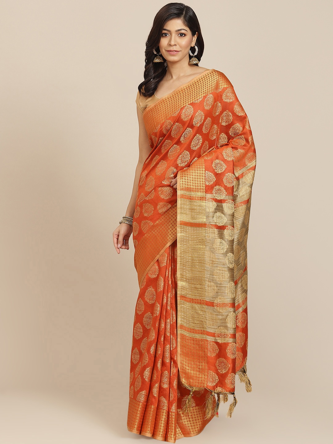 

AA-HA Orange & Golden Woven Design Banarasi Saree